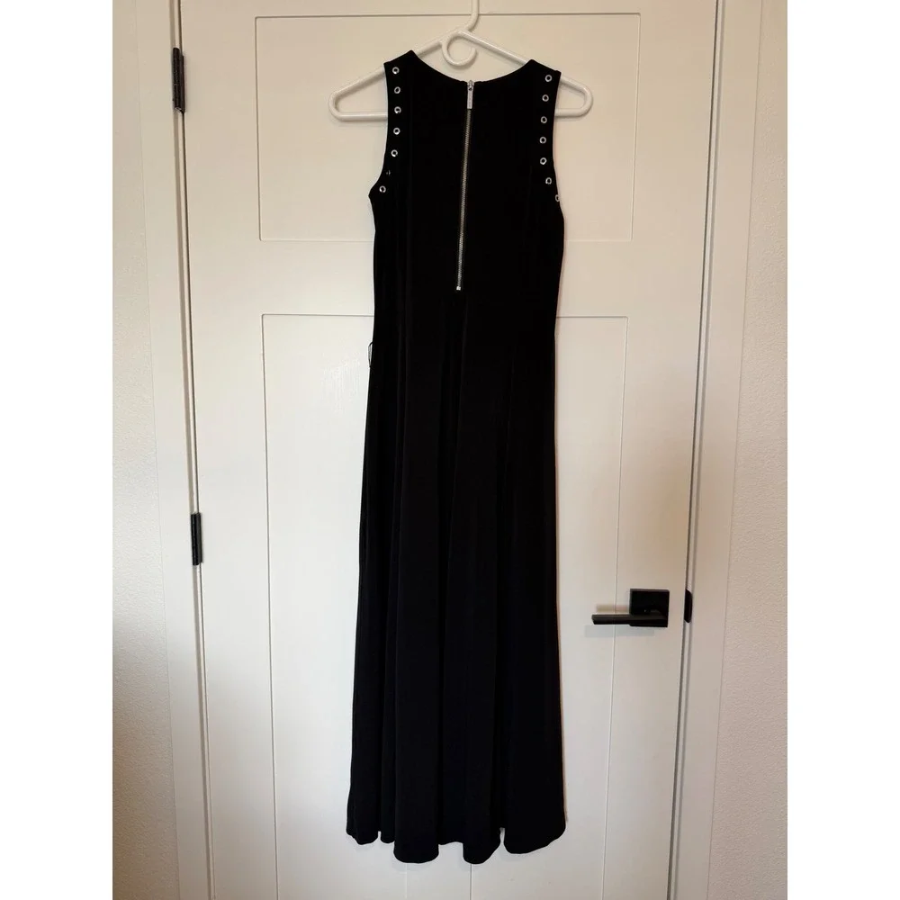 Michael Kors Black Jersey Grommet Maxi Dress Stretch Slim Fit Edgy Sleeveless S